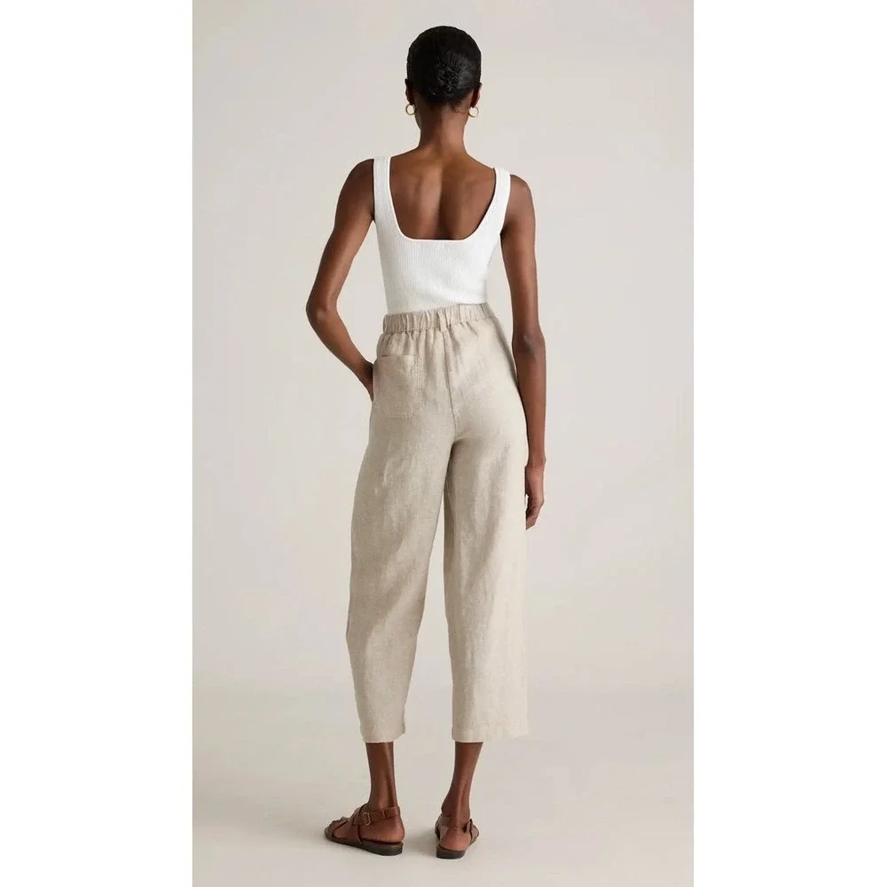 Quince 100% European Linen Pants Womens M Beige Pull-On Elastic Waist Straight